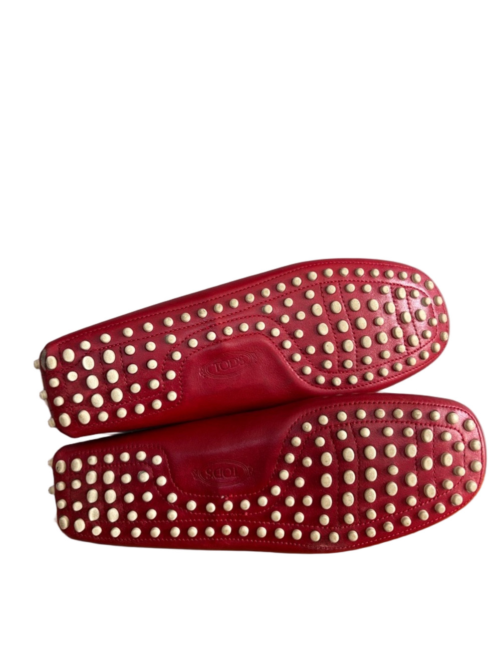 Tod’s Red Leather Driving Loafers Woman’s Gommino Flats Leather Tie size 7 - Picture 6 of 8